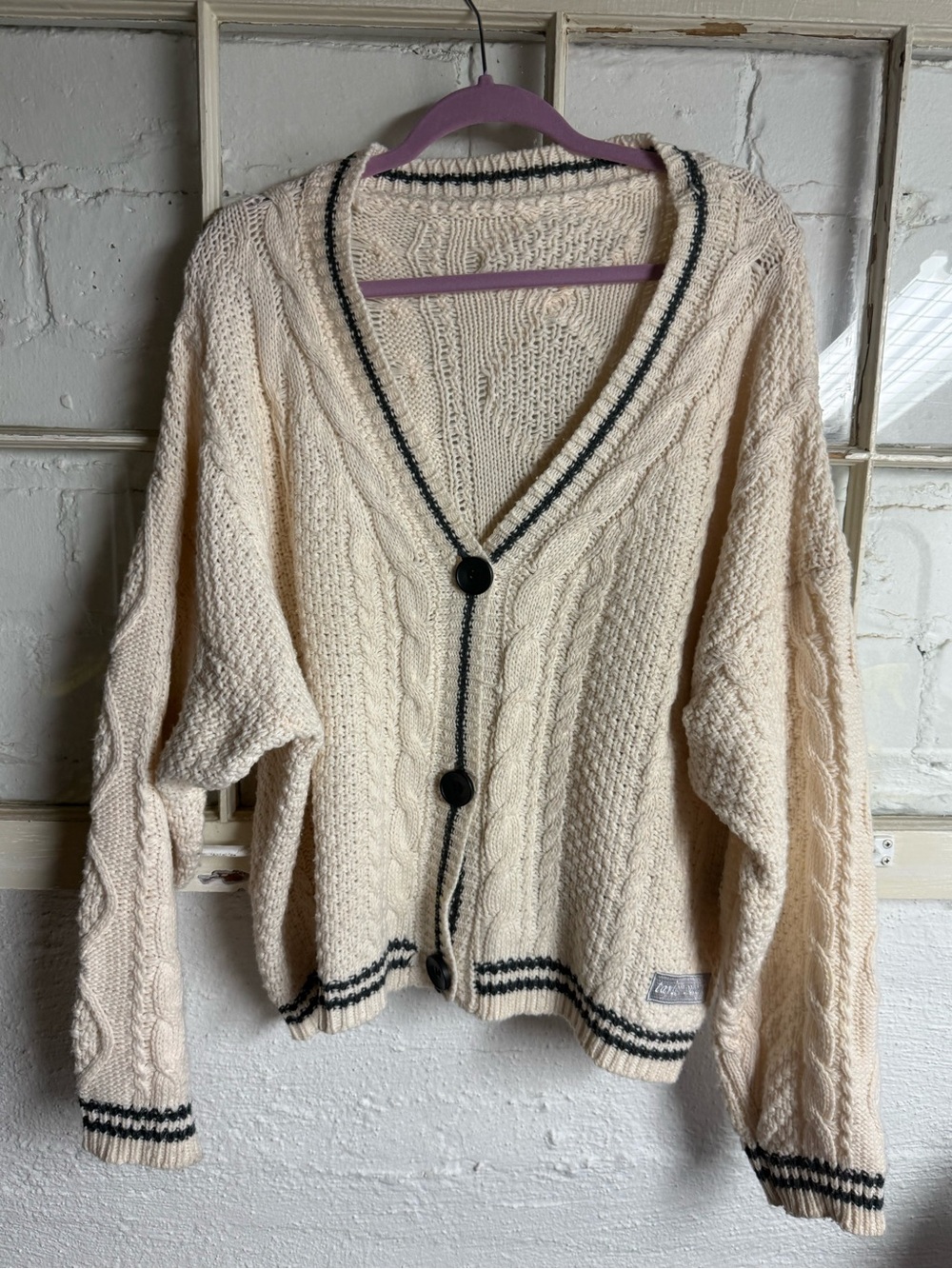Taylor Swift: Folklore Cream Cable Knit Cardigan with Blue Trim and Stars - Picture 2 of 8